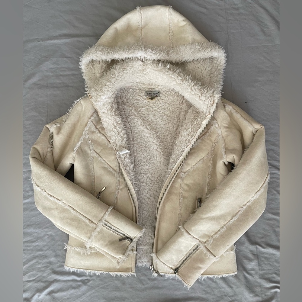 GUESS faux suede and shearing Moto jacket